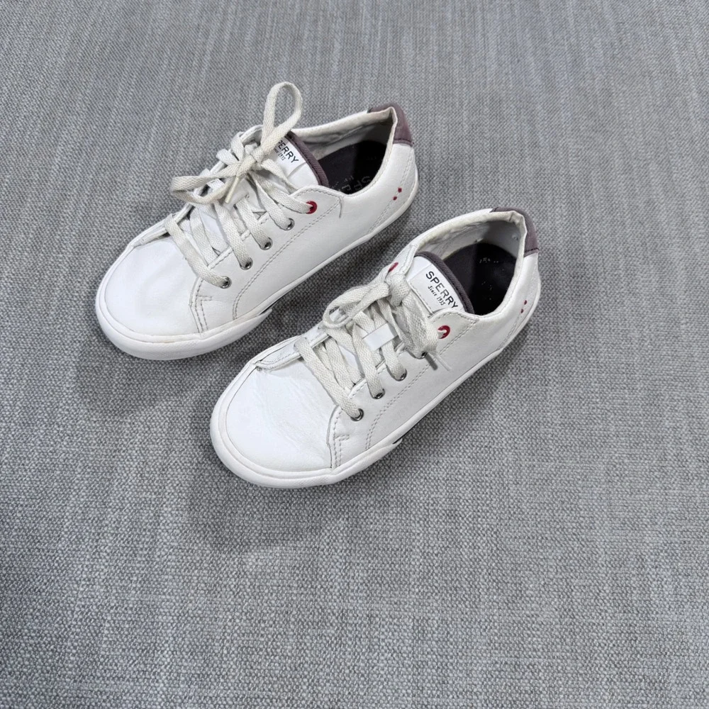 Sperry Kids Crest Vibe White Leather Low Top Sneakers STK262731 Size 1M‎